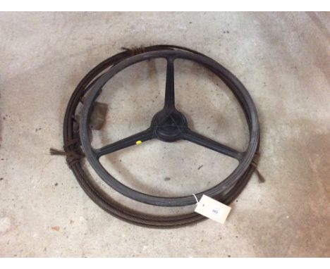 Approx. 10 yards of Bouden wire bond; and a vintage tractor steering wheel