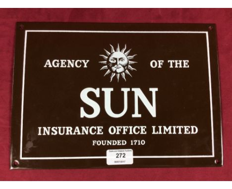An enamel sign for Sun Insurance, 22cm x 31cm