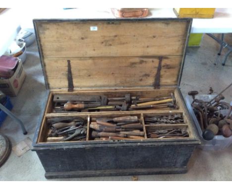 An old carpenters chest and contents of various tools