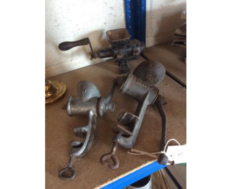 Three vintage mincers