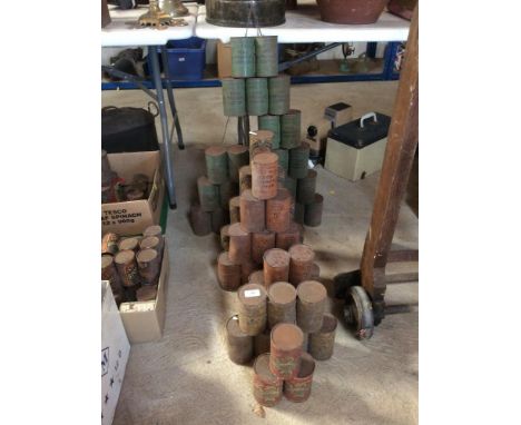 A quantity of vintage shop display stacking cans (worn)