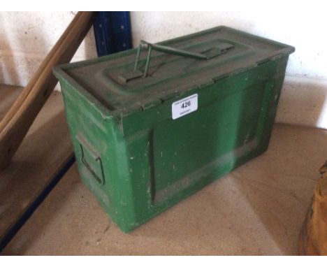 A green painted metal ammunition box