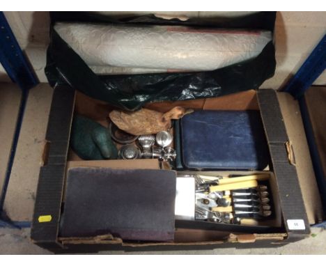 A collection of miscellaneous plated ware, model wooden ducks, vintage wall paper etc. 