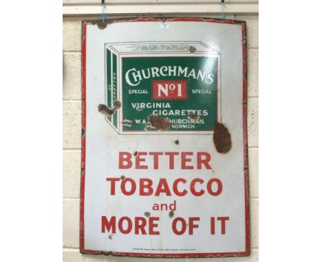 A "Churchman's No.1" enamel advertising sign, 107cm x 77cm