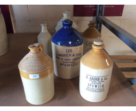 A stoneware flagon for Cuthbert Stores, Diss; another for Limmer &amp; Pipe, Ipswich; two others for A Arden &amp; Co, Ipswic