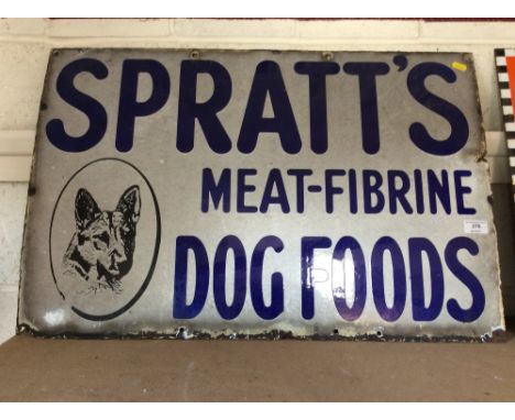 An enamel sign for "Spratts Meat- Fibrine Dog Foods" 51cm x 76cm