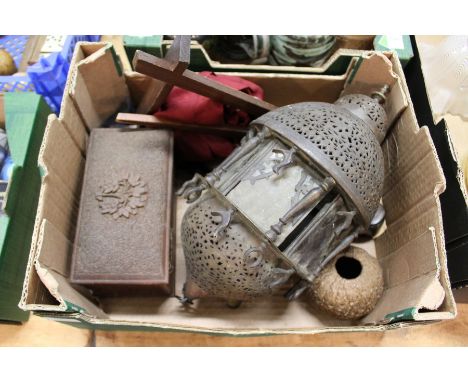 Various eastern items to include a hanging lamp etc.