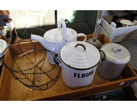 Kitchenalia to include an enamel flour bin.