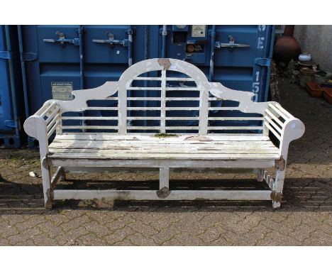 A Lutyens style painted large garden bench.