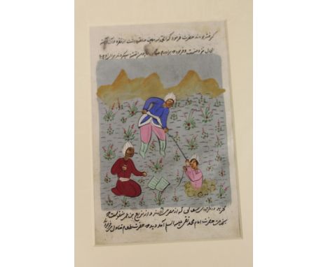 An Indian hand painted manuscript page, mounted but unframed.