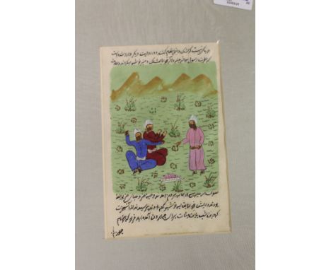 An Indian hand painted manuscript page, mounted but unframed.