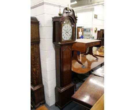 A good 19th century oak longcase clock with well painted arch shaped dial eight day movement with subsidiary seconds and date