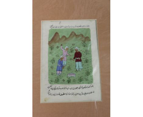 An Indian hand painted manuscript page, mounted but unframed.