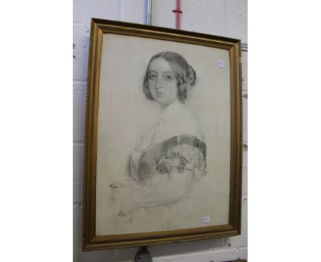 A black and white print of a young Victoria.
