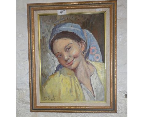 Mid century portrait of a smiling gypsy peasant girl by Sirio de Benedictus, c. 1975 