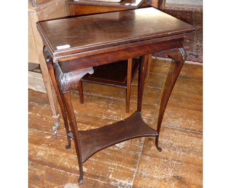 Small Victorian mahogany card table with swivel top above fine cabriole legs and shaped undertier 