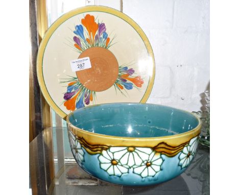 Clarice Cliff Bizarre Crocus plate (chip) and a Minton no. 32 bowl 