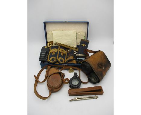 A small collection of WW2 memorabilia belonging to an RAF Air-Vice Marshal, to include a compass with leather pouch dated 194