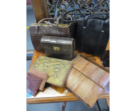 Mixed snakeskin and reptile vintage hand and shoulder bags to include a Michael Myers of London brown snakeskin handbag, a cl