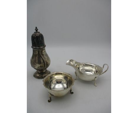 An Edwardian silver sugar caster by Harrison Brothers and Howson, London 1909, together with a mid century silver sugar bowl 