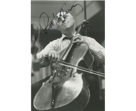 ROSTROPOVICH MSTISLAV: (1927-2007) Russian Cellist &amp; Conductor. Signed 5 x 7 photograph of Rostropovich seated in a full 