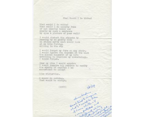 JORDAN JUNE: (1936-2002) Jamaican American Poet &amp; Activist. Two signed souvenir typed copies of her poems entitled What W