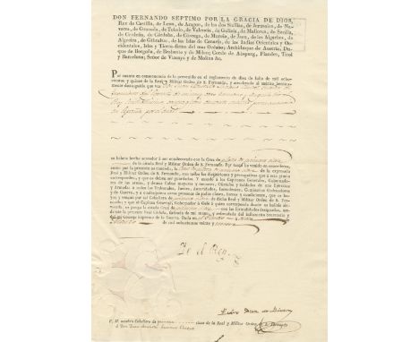 FERDINAND VII: (1784-1833) King of Spain 1808 &amp; 1813-33. D.S., `Yo el Rey´, one page, folio, Palacio del Pardo, Madrid, 1