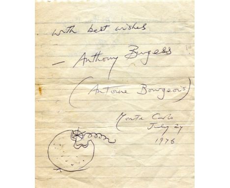 BURGESS ANTHONY: (1917-1993) English Author of the dystopian satire A Clockwork Orange (1962). An unusual pair of ink signatu