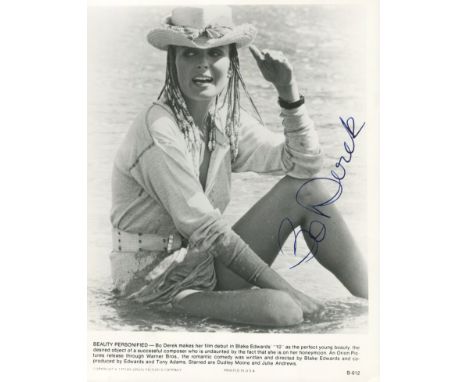 DEREK BO: (1956-&nbsp;&nbsp;&nbsp;&nbsp; ) American Actress &amp; Model. Signed 8 x 10 photograph of Derek seated in a full l