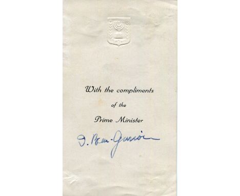 BEN GURION - MEIR - RABIN: An excellent selection of three signed Prime Minister compliments cards, all of them bearing to th