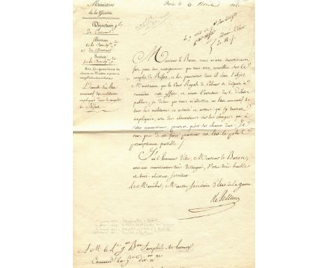 VICTOR-PERRIN CLAUDE: (1764-1841) Marshal of France. Duc de Belluno. An interesting L.S., de Bellune, one page, folio, Paris,