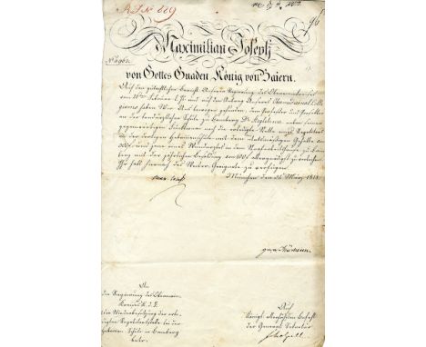 MAXIMILIAN I JOSEPH: (1756-1825) King of Bavaria 1806-25. D.S., Max-Joseph, one page, folio, Munich, 31st March 1818, in Germ