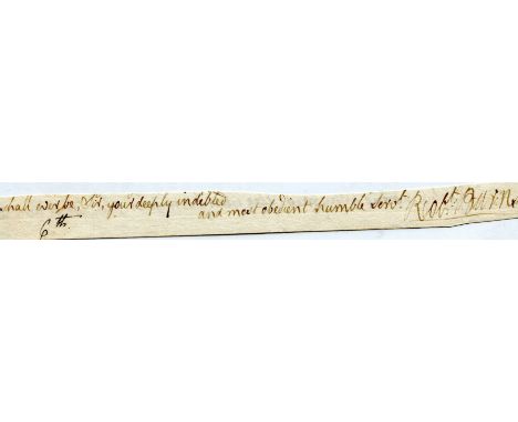 BURNS ROBERT: (1759-1796) Scottish Poet, a pioneer of the Romantic movement. Ink signature ('Robt. Burns') and holograph subs