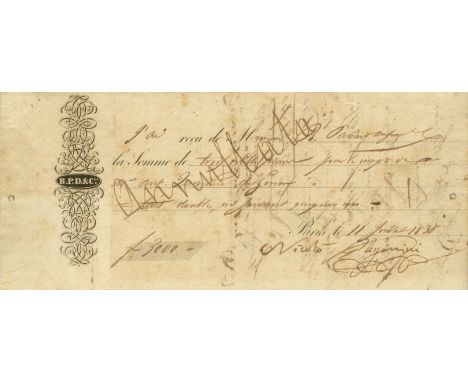 PAGANINI NICCOLO: (1782-1840) Italian Violinist and Composer. Rare D.S., Nicolo Paganini, being a signed receipt, Paris, 11th