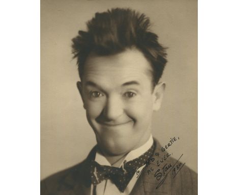 LAUREL STAN: (1890-1965) British Film Comedian. A good vintage signed and inscribed sepia 6.5 x 8 photograph of Laurel in a h