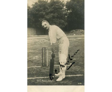 MACLAREN ARCHIE: (1871-1944) English Cricketer, Captain of the England team 1899-1902, 1909. A good vintage signed postcard p