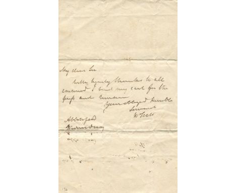 SCOTT WALTER: (1771-1832) Scottish Novelist. A.L.S., W Scott, one page, 8vo, Abbotsford, n.d. ('Wednesday'; May 1822), to Wil