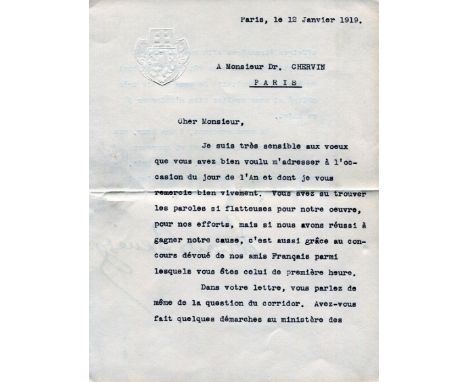 BENES EDUARD: (1884-1948) President of Czechoslovakia 1935-38 &amp; 1940-48. T.L.S., Eduard Benes, a large and good example s