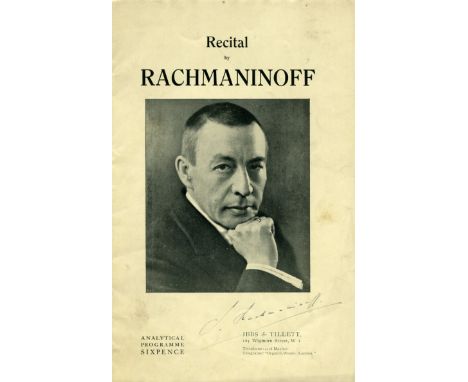 RACHMANINOFF SERGEI: (1873-1943) Russian Composer and Pianist. A vintage printed 8vo analytical programme for a Recital by Ra