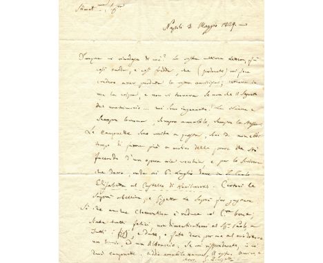 DONIZETTI GAETANO: (1797-1848) Italian Composer. A.L.S., G. Donizetti, one page, 4to, Naples, 3rd May 1829, to Anna Carnevali