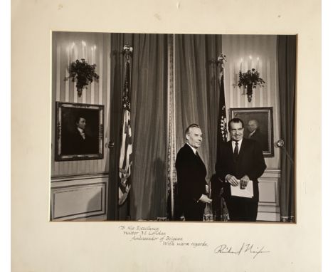 NIXON RICHARD: (1913-1994) American President 1969-74. Signed and inscribed 18 x 15.5 photograph of Nixon standing in a three