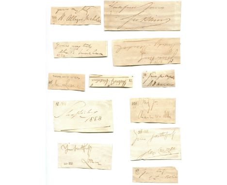 AUTOGRAPHS: A large accumulation of closely clipped signed pieces by a wide variety of Victorian individuals, mainly British 