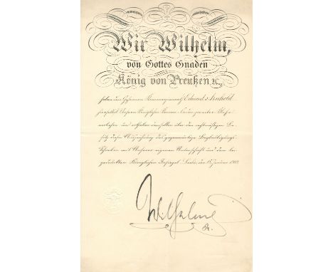 WILHELM II: (1859-1941) German Emperor &amp; King of Prussia 1888-1918. D.S., Wilhelm R, one page, folio, Berlin, 18th Januar