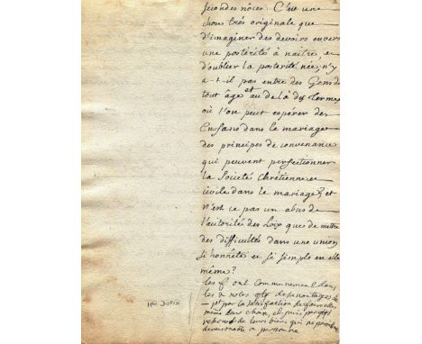 ROUSSEAU JEAN-JACQUES: (1712-1778) French Writer and Philosopher. An interesting autograph manuscript, three pages, 4to, n.p.