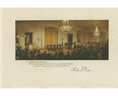 NIXON RICHARD: (1913-1994) American President 1969-74. An excellent and very attractive colour signed 18 x 12 cardboard photo