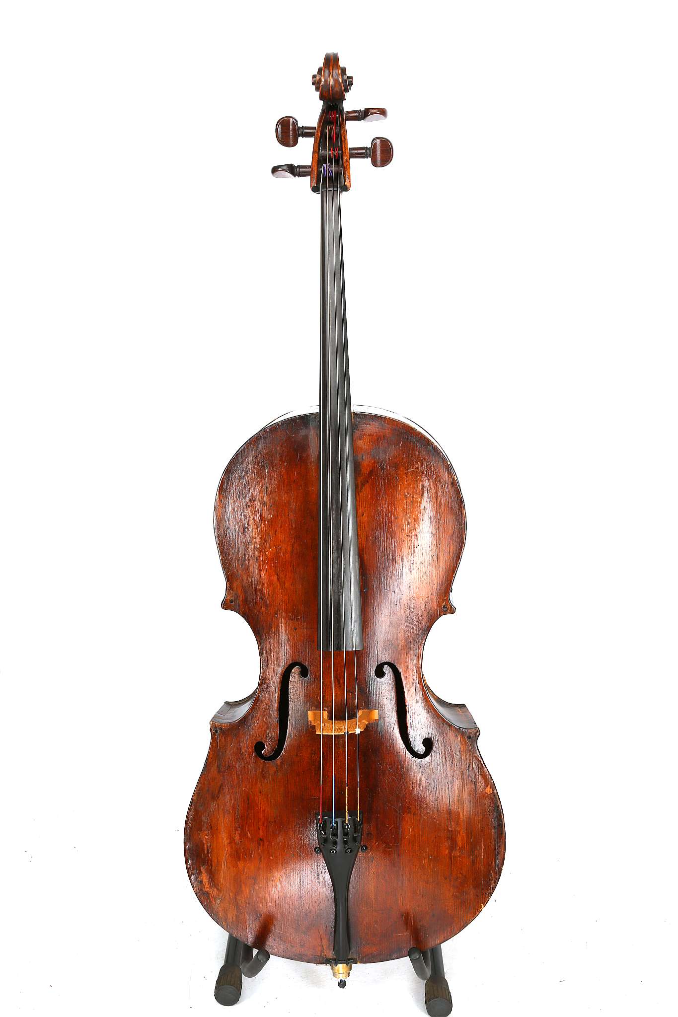 An old cello, circa 18th century. Probably English. With no purfling ...