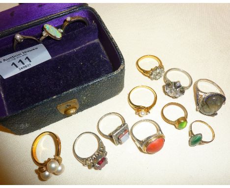 Box of various rings, some antique, some silver and set with opals etc.