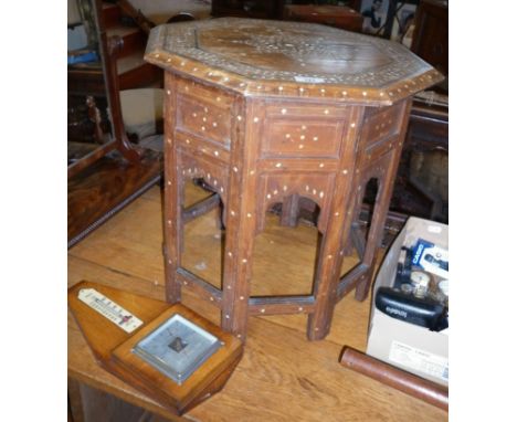 Indian inlaid 'Moorish' table and a 1930's barometer