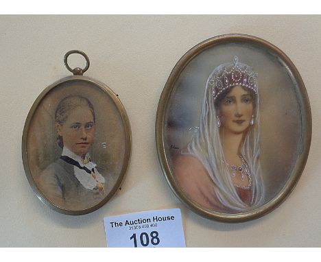 Miniature portrait of Maria Gilstoff, signed by Silvia?, and another coloured photo miniature of young girl