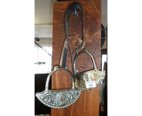 Pair of S. American silver-plated stirrups, c. 1880's